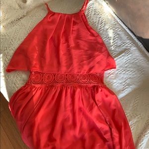 Coral dress with crochet waist band